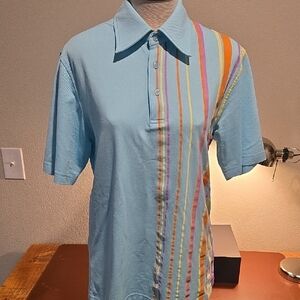 Paul Smith Light Blue Polo with Multicolor Stripes